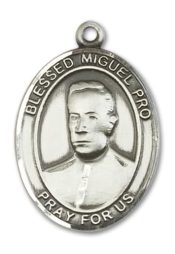 Sterling Silver Blessed Miguel Pro Pendant on an 24-inch Sterling Silver Heavy Curb Chain