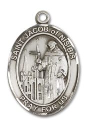 Sterling Silver Saint Jacob of Nisibis Pendant on an 24-inch Sterling Silver Heavy Curb Chain