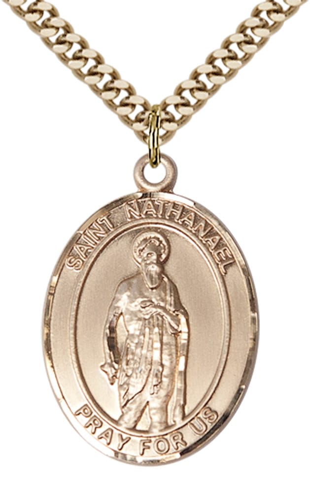 14kt Gold Filled Saint Nathanael Pendant on an 24-inch Gold Plate Heavy Curb Chain - Image 2
