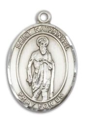 Sterling Silver Saint Nathanael Pendant on an 24-inch Sterling Silver Heavy Curb Chain