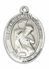 Sterling Silver Blessed Herman the Cripple Pendant on an 24-inch Sterling Silver Heavy Curb Chain