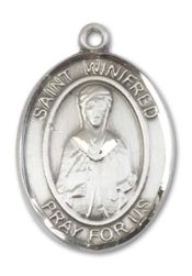 Sterling Silver Saint Winifred of Wales Pendant on an 24-inch Sterling Silver Heavy Curb Chain