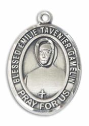 Sterling Silver Blessed Emilie Tavernier Gamelin Pendant on an 24-inch Sterling Silver Heavy Curb Chain