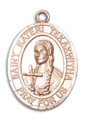 14kt Gold Filled Saint Kateri Tekakwitha Pendant on an 24-inch Gold Filled Heavy Curb Chain