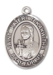 Sterling Silver Saint Kateri Tekakwitha Pendant on an 24-inch Sterling Silver Heavy Curb Chain