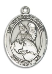 Sterling Silver Guardian Angel Protector Pendant on an 24-inch Sterling Silver Heavy Curb Chain
