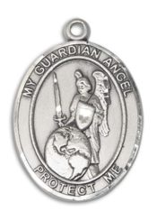 Sterling Silver Guardian Angel of the World Pendant on an 24-inch Sterling Silver Heavy Curb Chain