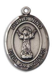 Sterling Silver Divino Nino Pendant on an 24-inch Sterling Silver Heavy Curb Chain
