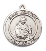 Sterling Silver Saint Norbert of Xanten Pendant on an 24-inch Sterling Silver Heavy Curb Chain