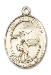 14kt Gold Filled Saint Christopher Soccer Pendant on an 24-inch Gold Filled Heavy Curb Chain
