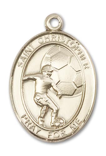 14kt Gold Filled Saint Christopher Soccer Pendant on an 24-inch Gold Filled Heavy Curb Chain
