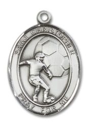 Sterling Silver Saint Christopher Soccer Pendant on an 24-inch Sterling Silver Heavy Curb Chain
