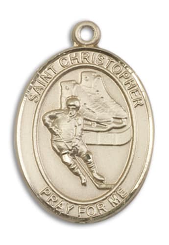 14kt Gold Filled Saint Christopher Hockey Pendant on an 24-inch Gold Filled Heavy Curb Chain