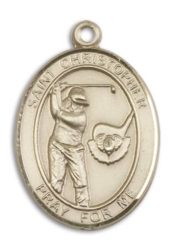 14kt Gold Filled Saint Christopher Golf Pendant on an 24-inch Gold Filled Heavy Curb Chain