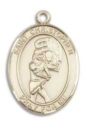14kt Gold Filled Saint Christopher Softball Pendant on an 24-inch Gold Filled Heavy Curb Chain