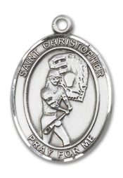 Sterling Silver Saint Christopher Softball Pendant on an 24-inch Sterling Silver Heavy Curb Chain