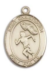14kt Gold Filled Saint Christopher Track&Field Pendant on an 24-inch Gold Filled Heavy Curb Chain