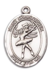 Sterling Silver Saint Christopher Dance Pendant on an 24-inch Sterling Silver Heavy Curb Chain