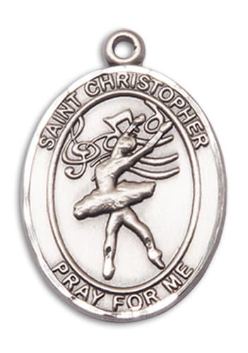 Sterling Silver Saint Christopher Dance Pendant on an 24-inch Sterling Silver Heavy Curb Chain