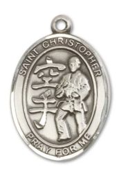 Sterling Silver Saint Christopher Karate Pendant on an 24-inch Sterling Silver Heavy Curb Chain
