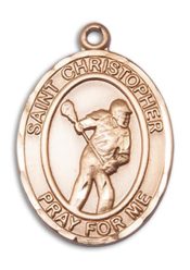 14kt Gold Filled Saint Christopher Lacrosse Pendant on an 24-inch Gold Filled Heavy Curb Chain