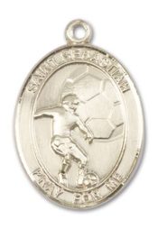 14kt Gold Filled Saint Sebastian Soccer Pendant on an 24-inch Gold Filled Heavy Curb Chain