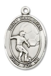 Sterling Silver Saint Sebastian Soccer Pendant on an 24-inch Sterling Silver Heavy Curb Chain