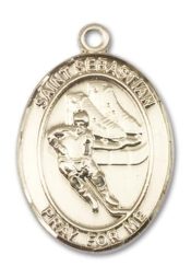 14kt Gold Filled Saint Sebastian Hockey Pendant on an 24-inch Gold Filled Heavy Curb Chain