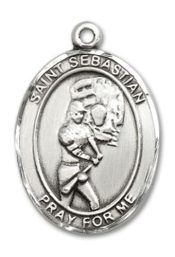 Sterling Silver Saint Sebastian Softball Pendant on an 24-inch Sterling Silver Heavy Curb Chain