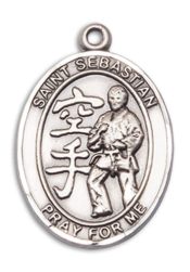 Sterling Silver Saint Sebastian Karate Pendant on an 24-inch Sterling Silver Heavy Curb Chain
