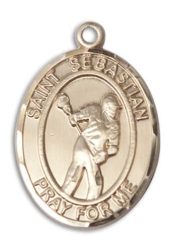 14kt Gold Filled Saint Sebastian Lacrosse Pendant on an 24-inch Gold Filled Heavy Curb Chain