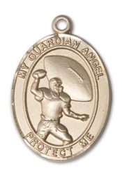 14kt Gold Filled Guardian Angel Track&Field Pendant on an 24-inch Gold Filled Heavy Curb Chain