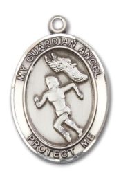 Sterling Silver Guardian Angel Track&Field Pendant on an 24-inch Sterling Silver Heavy Curb Chain