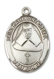 Sterling Silver Saint Katharine Drexel Pendant on an 18-inch Sterling Silver Light Curb Chain