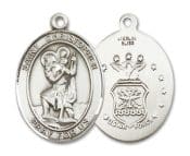 Sterling Silver Saint Christopher Air Force Pendant on an 24-inch Sterling Silver Heavy Curb Chain