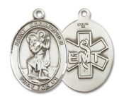 Sterling Silver Saint Christopher EMT Pendant on an 24-inch Sterling Silver Heavy Curb Chain