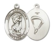 Sterling Silver Saint Christopher Paratrooper Pendant on an 24-inch Sterling Silver Heavy Curb Chain