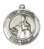 Sterling Silver Saint Dymphna Pendant on an 18-inch Sterling Silver Light Curb Chain