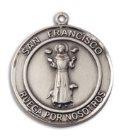Sterling Silver San Francis of Assisi Pendant on an 18-inch Sterling Silver Light Curb Chain