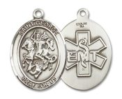 Sterling Silver Saint George EMT Pendant on an 24-inch Sterling Silver Heavy Curb Chain