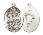Sterling Silver Saint George Paratrooper Pendant on an 24-inch Sterling Silver Heavy Curb Chain