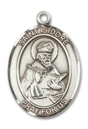 Sterling Silver Saint Isidore of Seville Pendant on an 18-inch Sterling Silver Light Curb Chain