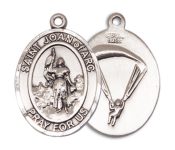 Pewter Saint Joan of Arc Paratrooper Pendant on an 24-inch Light Rhodium Heavy Curb Chain
