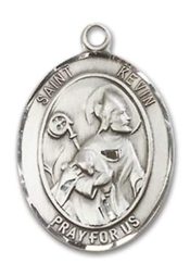Sterling Silver Saint Kevin Pendant on an 18-inch Sterling Silver Light Curb Chain