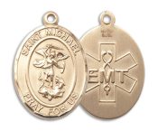 14kt Gold Filled Saint Michael EMT Pendant on an 24-inch Gold Filled Heavy Curb Chain