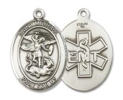 Pewter Saint Michael EMT Pendant on an 24-inch Light Rhodium Heavy Curb Chain