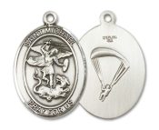 Sterling Silver Saint Michael Paratrooper Pendant on an 24-inch Sterling Silver Heavy Curb Chain