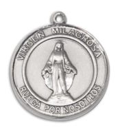 Sterling Silver Virgen Milagrosa Pendant on an 18-inch Sterling Silver Light Curb Chain