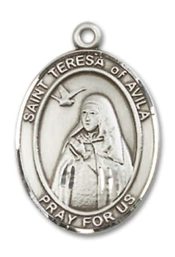 Sterling Silver Saint Teresa of Avila Pendant on an 18-inch Sterling Silver Light Curb Chain