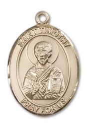 14kt Gold Filled Saint Timothy Pendant on an 18-inch Gold Filled Light Curb Chain